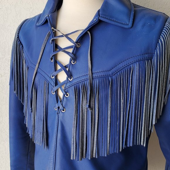 Leather Fringe Jacket Handmade Urban Cowboy Biker Lace Front - Picture 3 of 10
